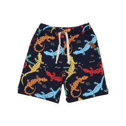 Walkiddy Kinder Shorts GOTS zertifiziert, dunkelblau, „Colorful Salamanders“ Allover, Kordelbund, weich – Walkiddy – Produktbild 1 von 1