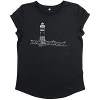 ilovemixtapes ilovemixtapes Papierhafen Leuchturm Frauen T-Shirt aus Bio-Baumwolle, Schwarz, – Produktbild 1 von 1