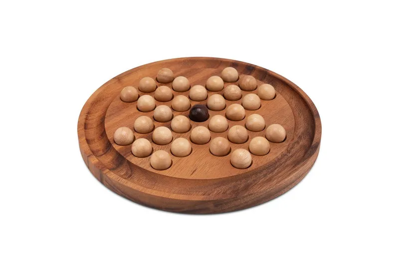 LOGOPLAY Spiel Solitär rund mit hellen Kugeln, Gesellschaftsspiel, Solitär XL rund Edles Knobelspiel aus Samena-Holz mit Holzkugeln Ø 26, Beige, – Produktbild 2 von 5