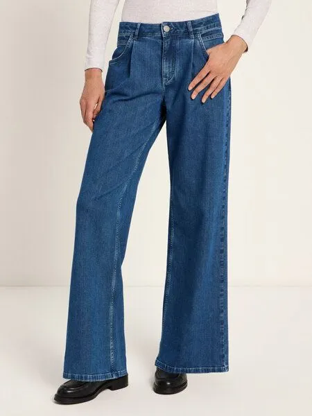 LANIUS LANIUS Marlenejeans mit Bundfalte aus Bio-Baumwolle, Mid blue denim, – Produktbild 3 von 8