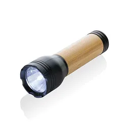 XD Collection Lucid 3W Taschenlampe aus RCS recycelt. Kunststoff & Bambus, schwarz, braun – Produktbild 1 von 1