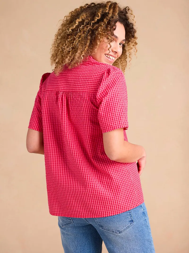 Envie De Fraise Seersucker-Hemdbluse für Schwangerschaft und Stillzeit ENVIE DE FRAISE, Rosa, – Produktbild 3 von 4