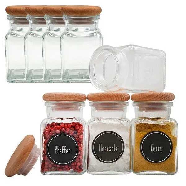 mikken mikken Gewürzgläser 8er Set 150 ml eckig mit 24 Gewürzetiketten – Produktbild 1 von 6