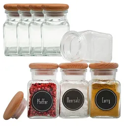mikken mikken Gewürzgläser 8er Set 150 ml eckig mit 24 Gewürzetiketten – Produktbild 1 von 1