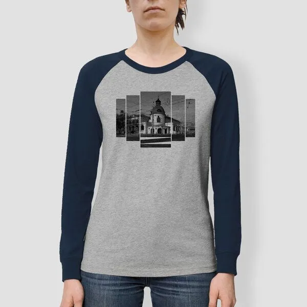 little kiwi little kiwi Frauen Langarm-T-Shirt, "Ballhaus", Heather Grey/Navy – Produktbild 1 von 3