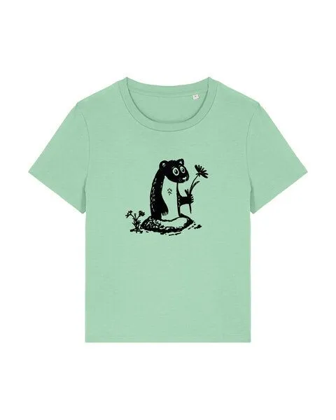 päfjes päfjes Erdmännchen mit Blume - Fair Wear Frauen T-Shirt Bio, Mint, – Produktbild 2 von 2