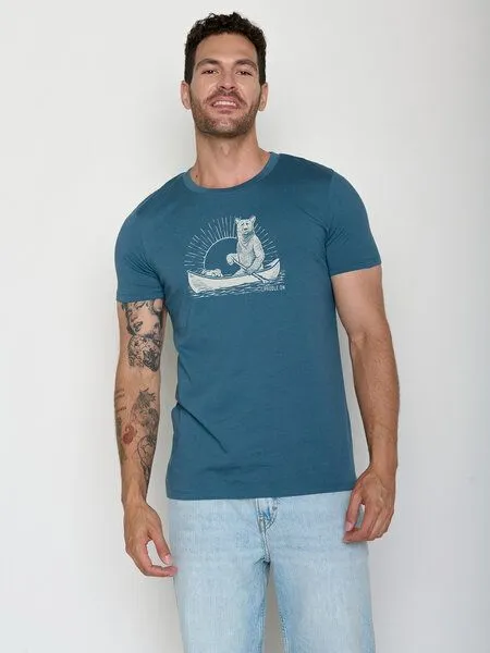 GreenBomb GREENBOMB Bear Canoe Guide - Sportliches T-Shirt aus Bio-Baumwolle / hochwertiger Print / GOTS / Fair & Vegan, Blau (gezeitenblau), – Produktbild 1 von 4