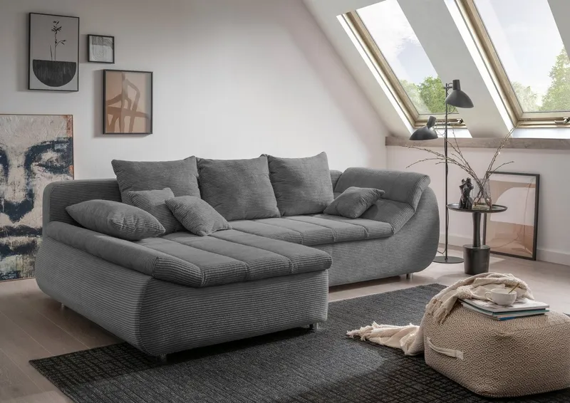 Home affaire Ecksofa Imola, bequem, aktuelle Steppung im Sitz, L-Form, Breite 270cm, wahlweise mit Bettfunktion, Grau, – Produktbild 3 von 8