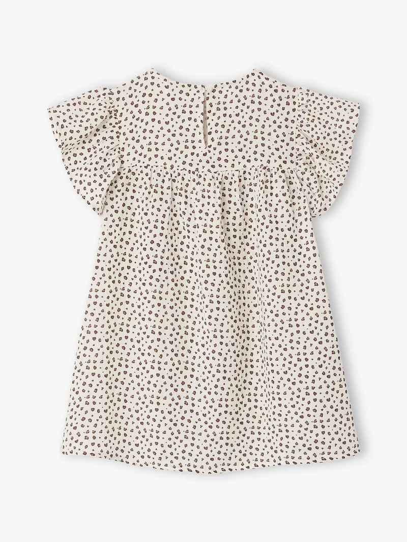 Vertbaudet Kurzärmeliges Kleid mit Volantärmeln Mädchen leo, Beige leo, – Produktbild 2 von 4