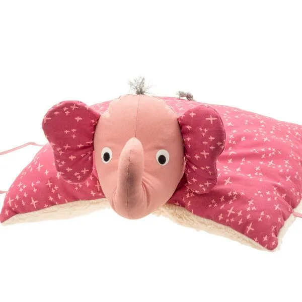 Flosinn Flosinn Kuschelkissen Elefant als Reisekissen mit Teddyplüsch aus Baumwolle Personalisierbar, Rot-rose, – Produktbild 2 von 5