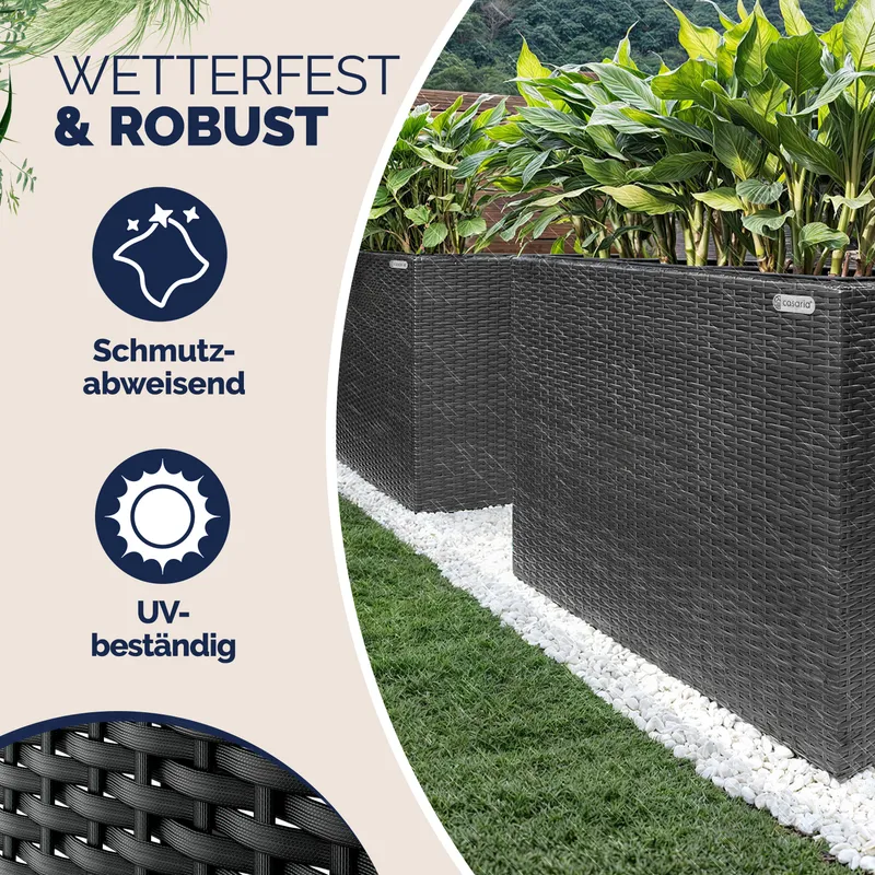 Casaria® Polyrattan Blumentopf Schwarz 83x30,5x60cm, Schwarz, – Produktbild 2 von 2