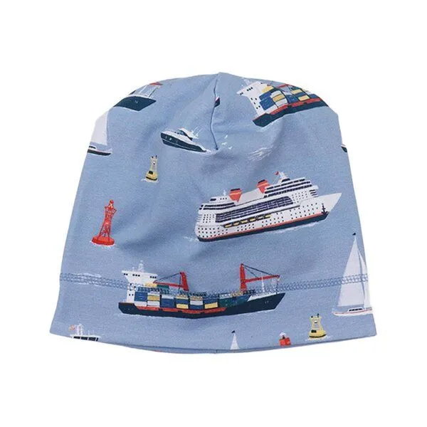 Walkiddy Beanie Hellblau Marine Adventures Schiffe-Allover Bio-Baumwolle GOTS – Walkiddy – Produktbild 2 von 3