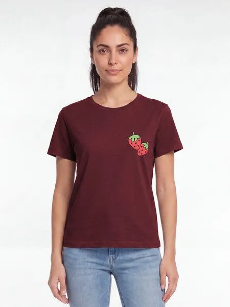 watapparel watapparel T-Shirt Frauen Strawberry, Burgundy, – Produktbild 2 von 2