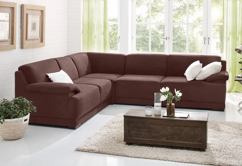 Home affaire Ecksofa Telos mit Boxspring Unterfederung für hohen Komfort, L-Form, mit Boxspring-Federung für tollen Sitzkomfort. Zeitlos und komfortabel, Braun, – Produktbild 1 von 5