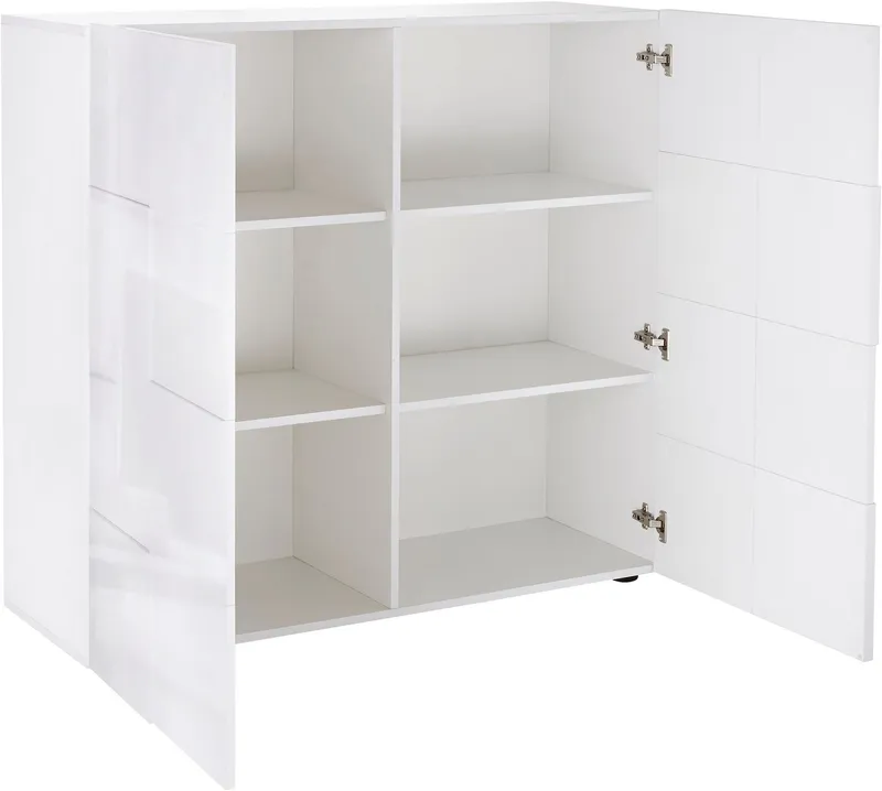 Home affaire Highboard Dama Höhe 111 cm, Breite 121 cm, Kommode 2 Türen, Hochkommode, Front in 3D-Optik, viel Stauraum, verschiedene Farben, Weiß, – Produktbild 4 von 5