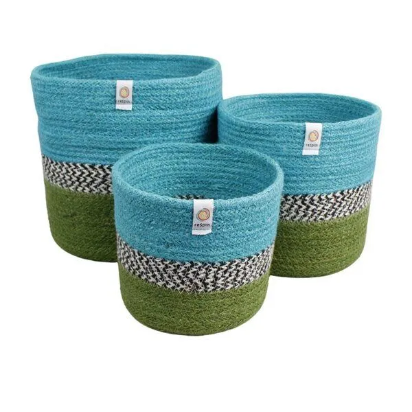 reSpiin reSpiin 3er-Set große Jute-Körbe - Zickzack, Ocean, – Produktbild 1 von 4