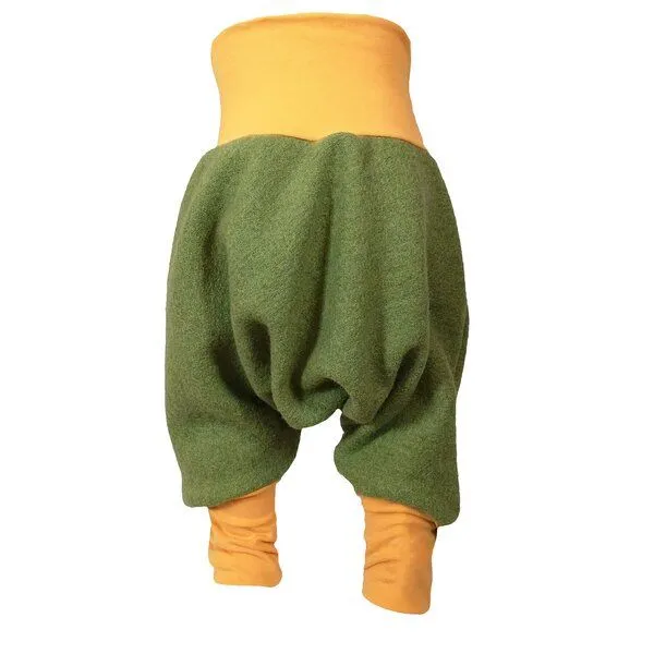 liebewicht liebewicht Yogahose Sarouelhose Pumphose Wolle verschiedene Farben nach Wahl, Moosgrün/gelb, – Produktbild 1 von 4