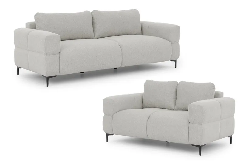 S-Style Möbel Polstergarnitur 3+2 Cardea in Bubble-Optik aus weichem Strukturstoff, mit Wellenfederung und hohem Sitzkomfort, Grau, – Produktbild 2 von 5