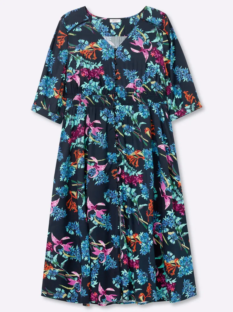 sheego by Joe Browns A-Linien-Kleid, Tiefblau-türkis-gemustert, – Produktbild 1 von 2