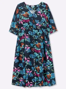 sheego by Joe Browns A-Linien-Kleid tiefblau-türkis-gemustert – Produktbild 1 von 1
