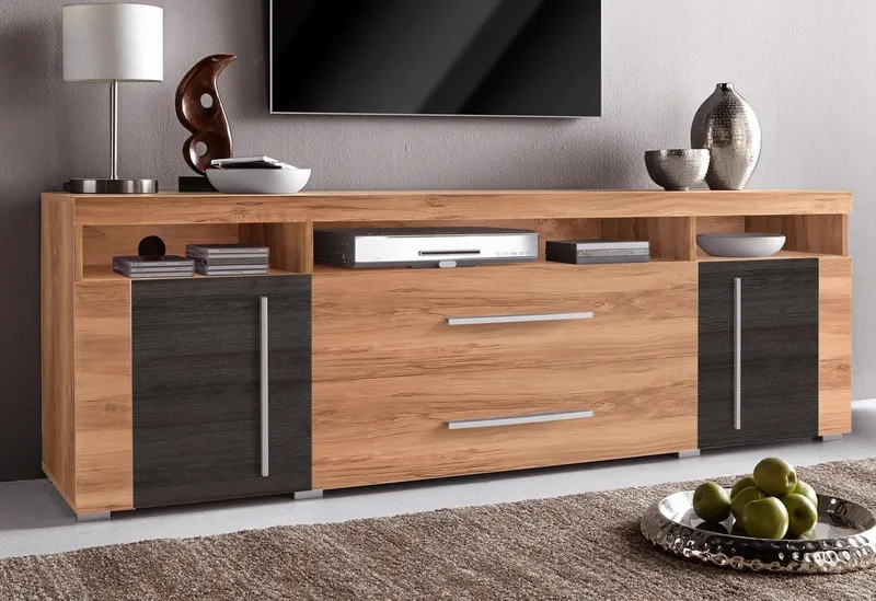 OTTO home Lowboard Roger,Breite 182 cm, stilvolle TV-Kommode, 2Türen 2 Schubladen, TV-Schrank mit viel Stauraum, TV-Board, Braun, – Produktbild 4 von 5