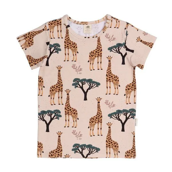 Walkiddy Kinder T-Shirt Bio-Baumwolle beige mit Giraffenprint, GOTS-zertifiziert, besonders weich, sanft, atmungsaktiv und pflegeleicht für aktive Kids von Walkiddy, Beige, – Produktbild 2 von 3