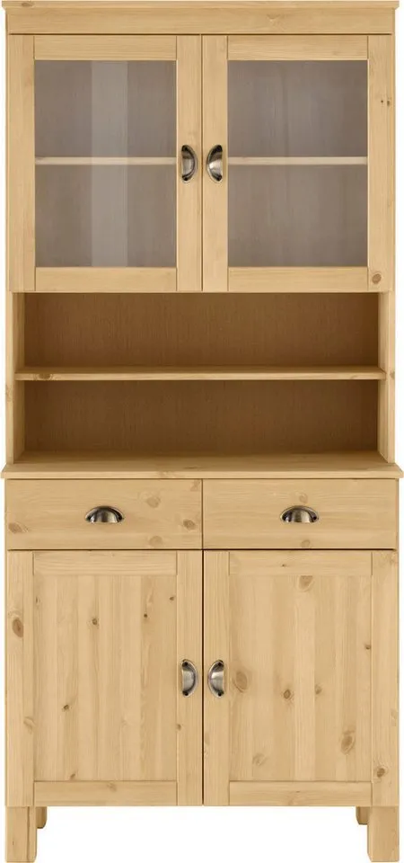 Home affaire Küchenbuffet Oslo 85 cm breit, aus massiver Kiefer, mit 2 Glastüren, Metallgriffe, Beige, – Produktbild 3 von 5