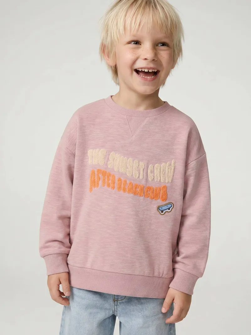 Vertbaudet Sweatshirt mit Bouclé-Motiv Jungen hell, Hellrosa, – Produktbild 2 von 4