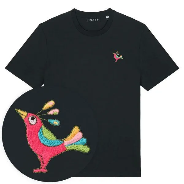LIGARTI Besticktes T-Shirt – Patrischa der Paradiesvogel – LIGARTI Tiermanufaktur, Schwarz, – Produktbild 1 von 4