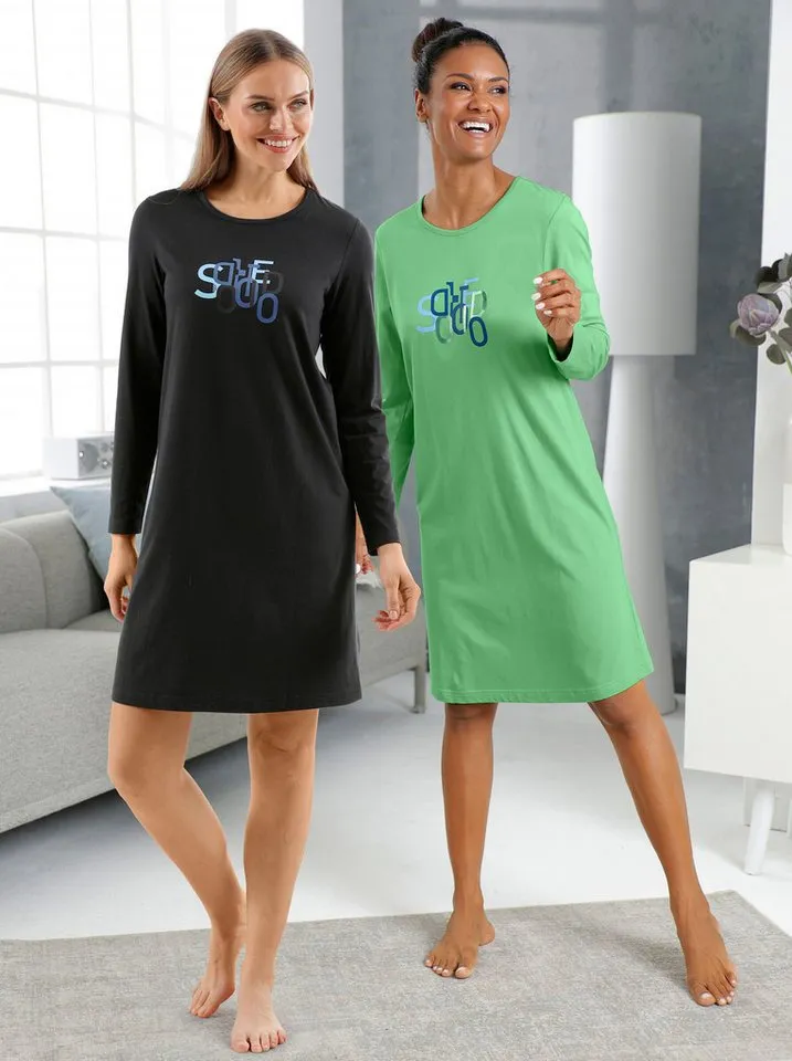 Witt Witt Sleepshirt Sleepshirts Langarm (2-tlg), Bunt|schwarz, – Produktbild 3 von 5