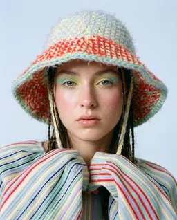 KnitToChange KnitToChange Handgehäkelte Mütze mit Bindebändern aus recyceltem Garn – Mehrfarbig – Produktbild 1 von 1