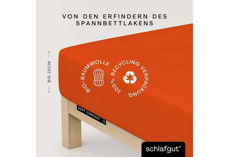 Schlafgut Schlafgut Spannbettlaken Soft Contact, Feinbiber, Gummizug: rundum, (1 Stück), 100% Bio Baumwolle, Rot, – Produktbild 1 von 5