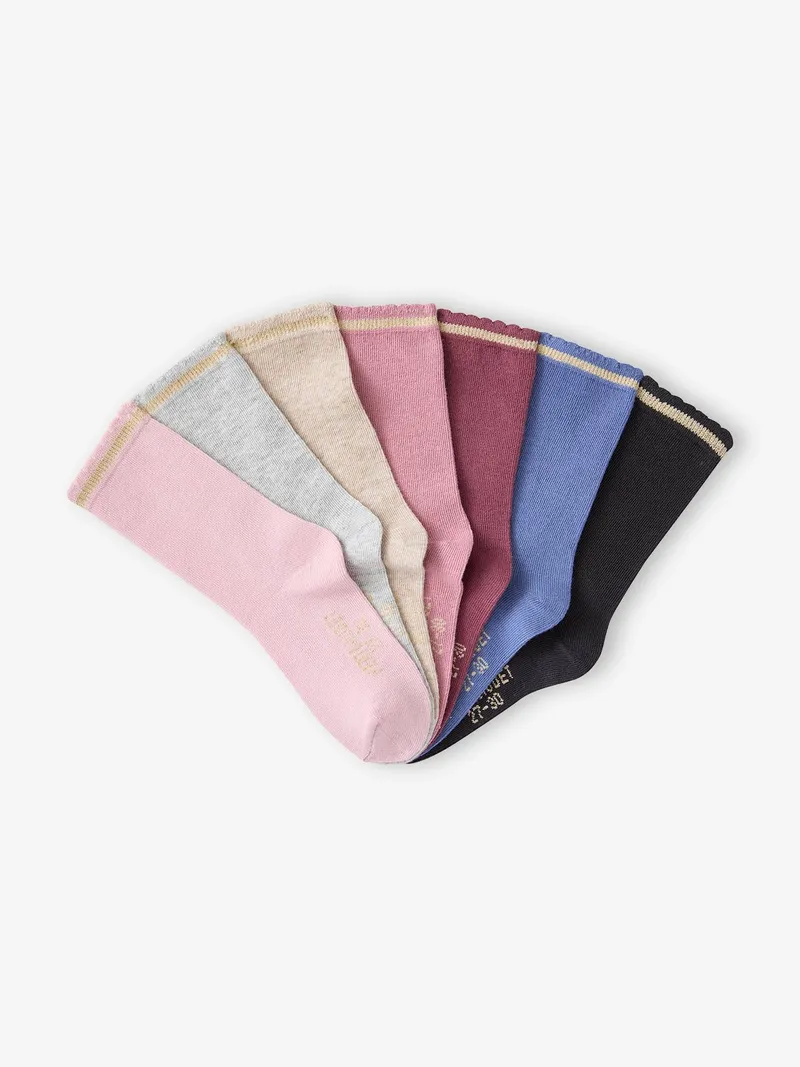 Vertbaudet 7er-Pack Kinder Socken mit Glitzerstreifen, Malve, – Produktbild 2 von 2