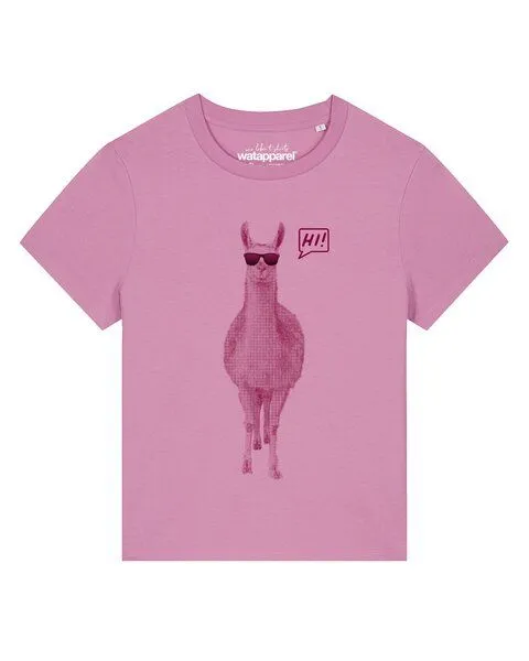 watapparel watapparel T-Shirt Frauen Lama sagt Hi, Bubble pink, – Produktbild 1 von 2