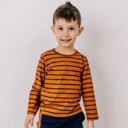 Walkiddy Walkiddy Kinder Langarmshirt GOTS-zertifiziert aus Bio-Baumwolle braun-orange gestreift – Produktbild 1 von 1