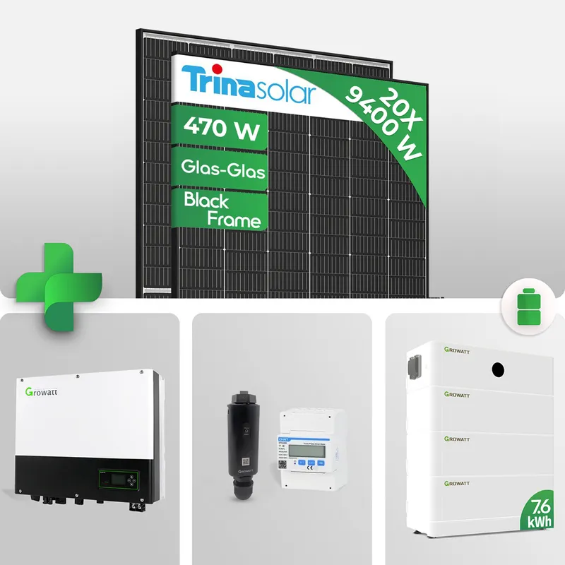 Growatt 9.4 kWp PV-Komplettpaket mit 7,6 kWh Speicher inkl. ARK-Kabel | Trina Vertex S+ 470W Glas Glas | inkl. 0 % MwSt. für Privatkunden – Produktbild 1 von 6