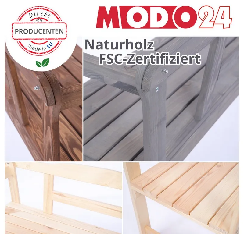 Modo24 Gartenbank LG01 Parkbank, Gartenmöbel, Sitzbank, Bank Friesenbank, Holzbank, Zweisitzer, In- & Outdoor, FSC-Holz Massiv 4 Farben Schutzhülle, Braun, – Produktbild 4 von 5