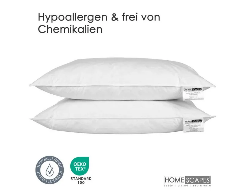 Homescapes Federkissen 4 Kopfkissen 48 x 74 cm im Set, Federkissen mit 100% Federfüllung, Füllung: 100% Entenfedern, Rückenschläfer, Seitenschläfer, Weiß, – Produktbild 3 von 5