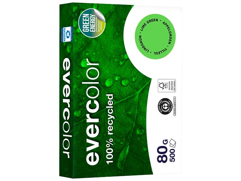 Clairefontaine 500 Blatt Clairfontaine Farbiges Recycling-Kopierpapier 'Evercolor' Lindgrün, 80g, DIN A4 – Produktbild 1 von 1