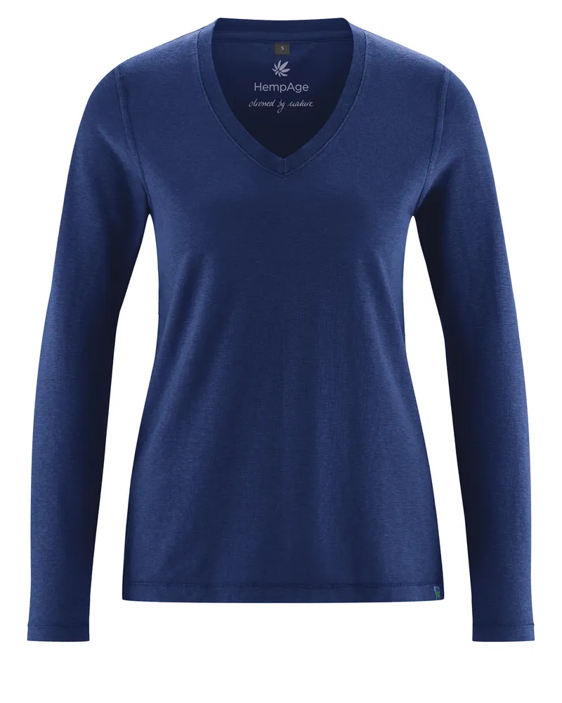 HempAge Hempage Damen vegan Sportliches Langarm-T-Shirt Farbe Nachtblau, Blau, – Produktbild 1 von 2