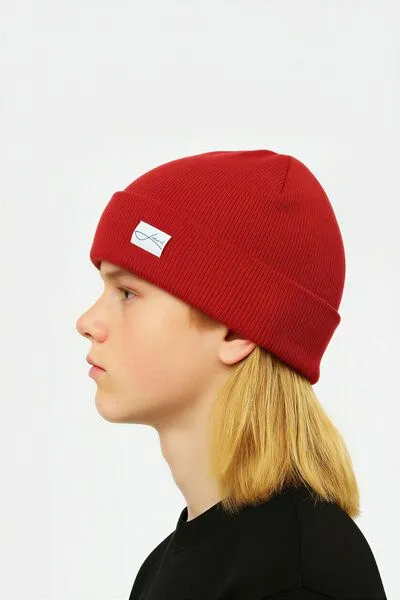 Lou-i Lou-i Kindermütze mit Umschlag Merinowolle Beanie, Rot, – Produktbild 3 von 3