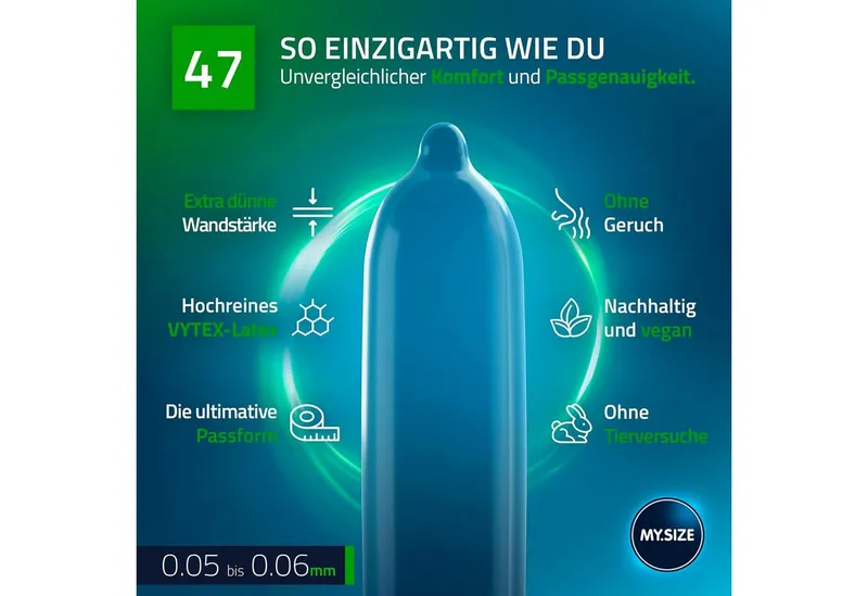 MY.SIZE Kondome PRO ELITE Kondome, 9 Größen, 45-72 mm, Schlank-XXXXL, Extra reines Vytex-Latex, leicht zu öffnen, hauchdünn 0,05mm – Produktbild 4 von 7