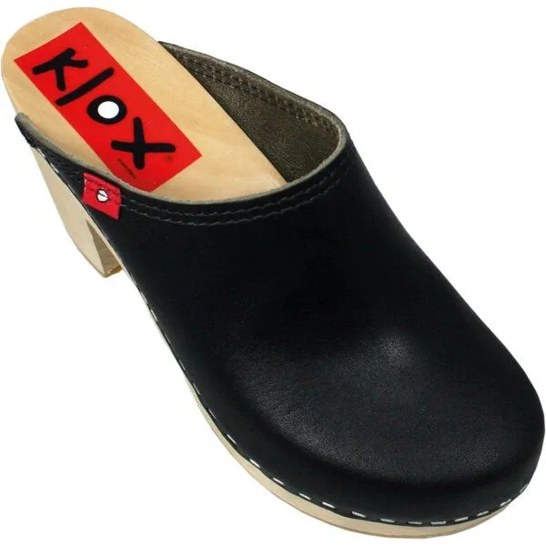 Klox Klox New York - High Heel Holzclog mit pflanzlich gegerbtem Leder, Black edition (schwarz), – Produktbild 2 von 3