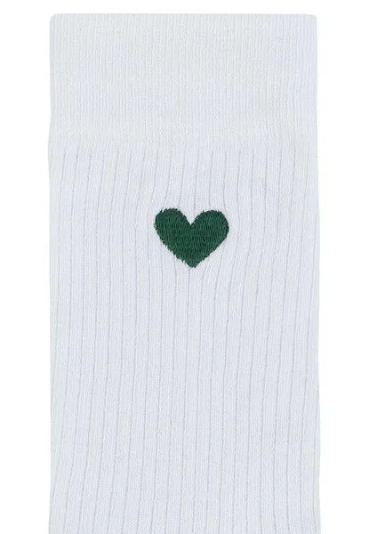 MELA MELA Gerippte Socken Stickerei 1er Pack, Weiss / grünes herz, – Produktbild 2 von 2