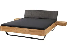 Massivholzbett 'Bolle' mit Metallkufen und Polsterkopfteil, 180 x 200 cm, Wildeiche – Produktbild 1 von 1