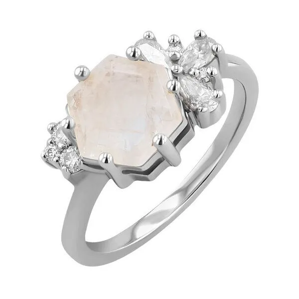 Eppi Eppi Einzigartiger Ring mit Mondstein und Moissaniten Anita, Weiss, – Produktbild 1 von 4