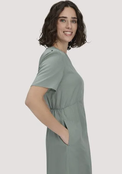 hessnatur hessnatur Gewebe Kleid gerafft Midi aus reinem Lyocell LYOCELL, Mattgrün, – Produktbild 3 von 5