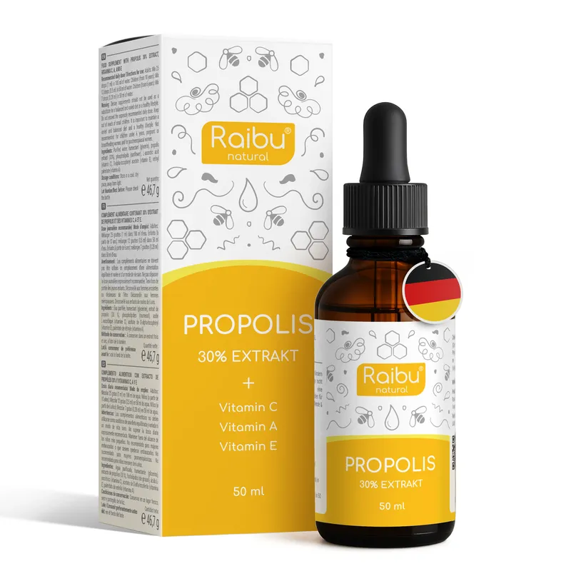 Raibu Organic & Raibu Natural | Natürliche Nahrungsergänzung Raibu Organic & Raibu Natural | Natürliche Nahrungsergänzung Propolis Tropfen | 50 Port. – Produktbild 1 von 1