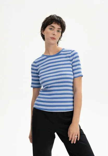 MELA MELA Ripp T-Shirt Style JASLEEN aus 100% Bio-Baumwolle, Blau gestreift, – Produktbild 1 von 4