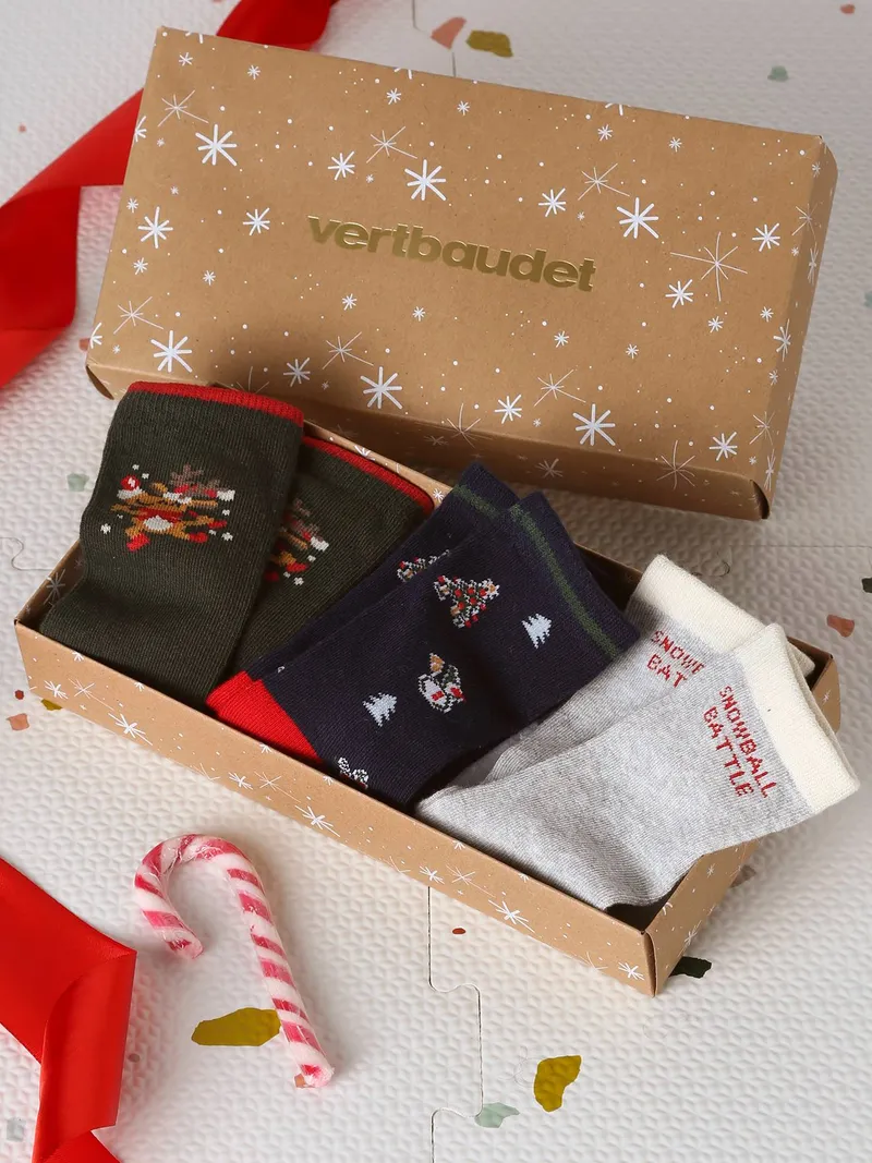 Vertbaudet 3er-Pack Weihnachts-Socken für Kinder, Grau meliert, – Produktbild 1 von 3